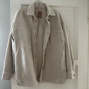 Oversized Khaki Shirt Jacket with Washwell GAP